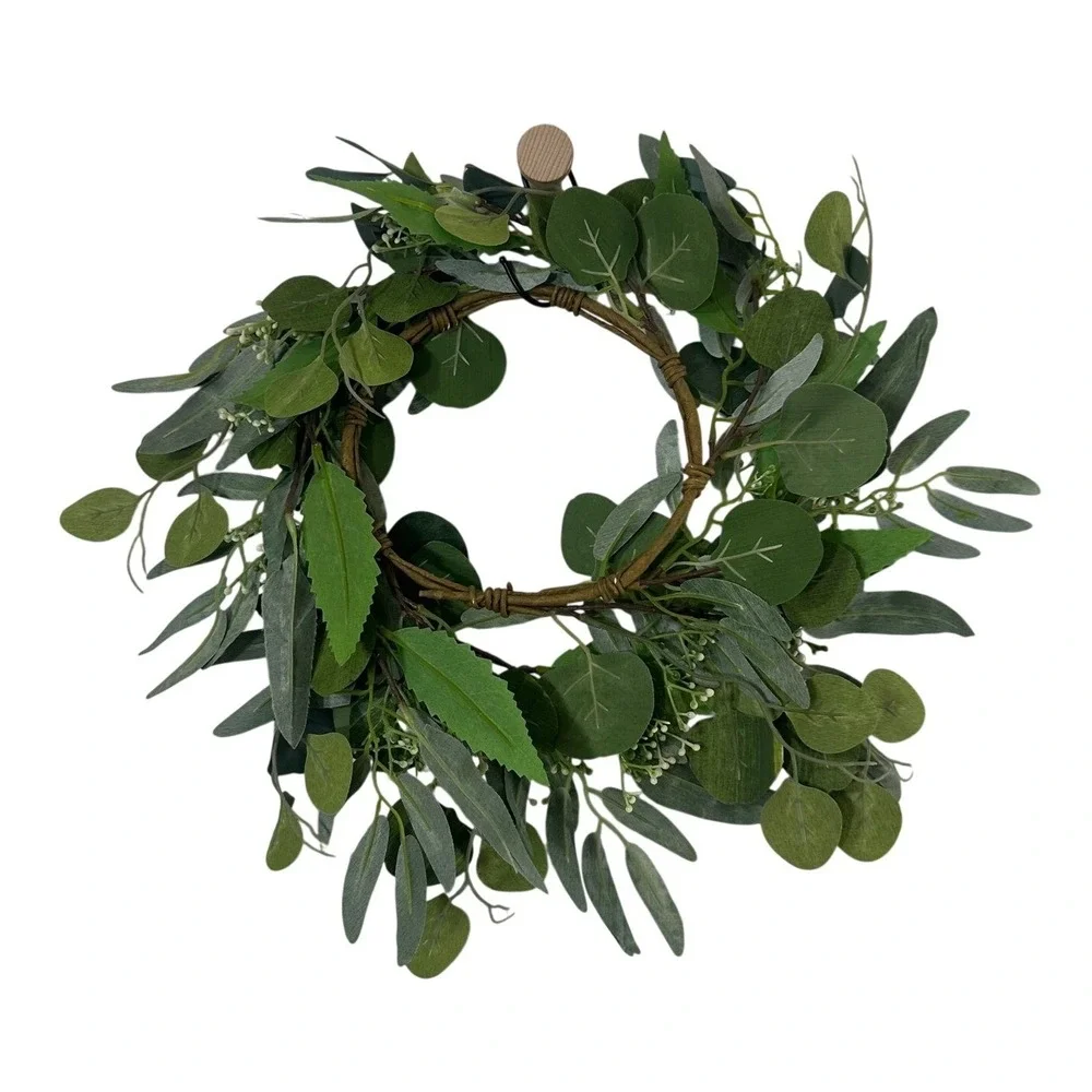 Artificial Eucalyptus Greenery Wreath with White Berries Grapevine Base 16 inch